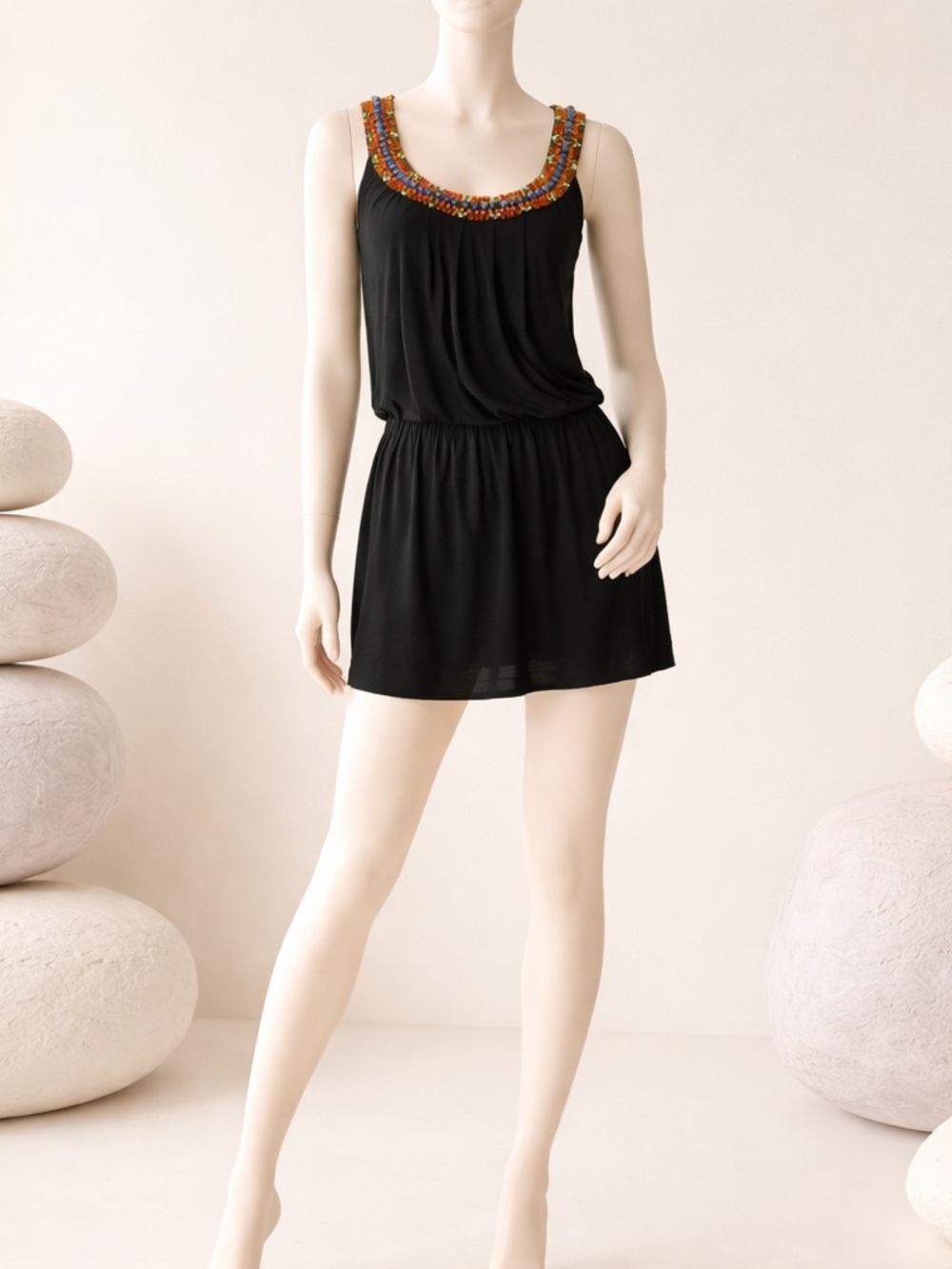 Whbm Black Beaded Mini Dress